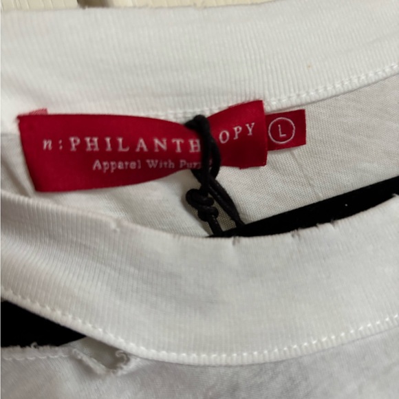Philanthropy Alexa white distressed long sleeve T shirt size Large New! - Picture 5 of 7
